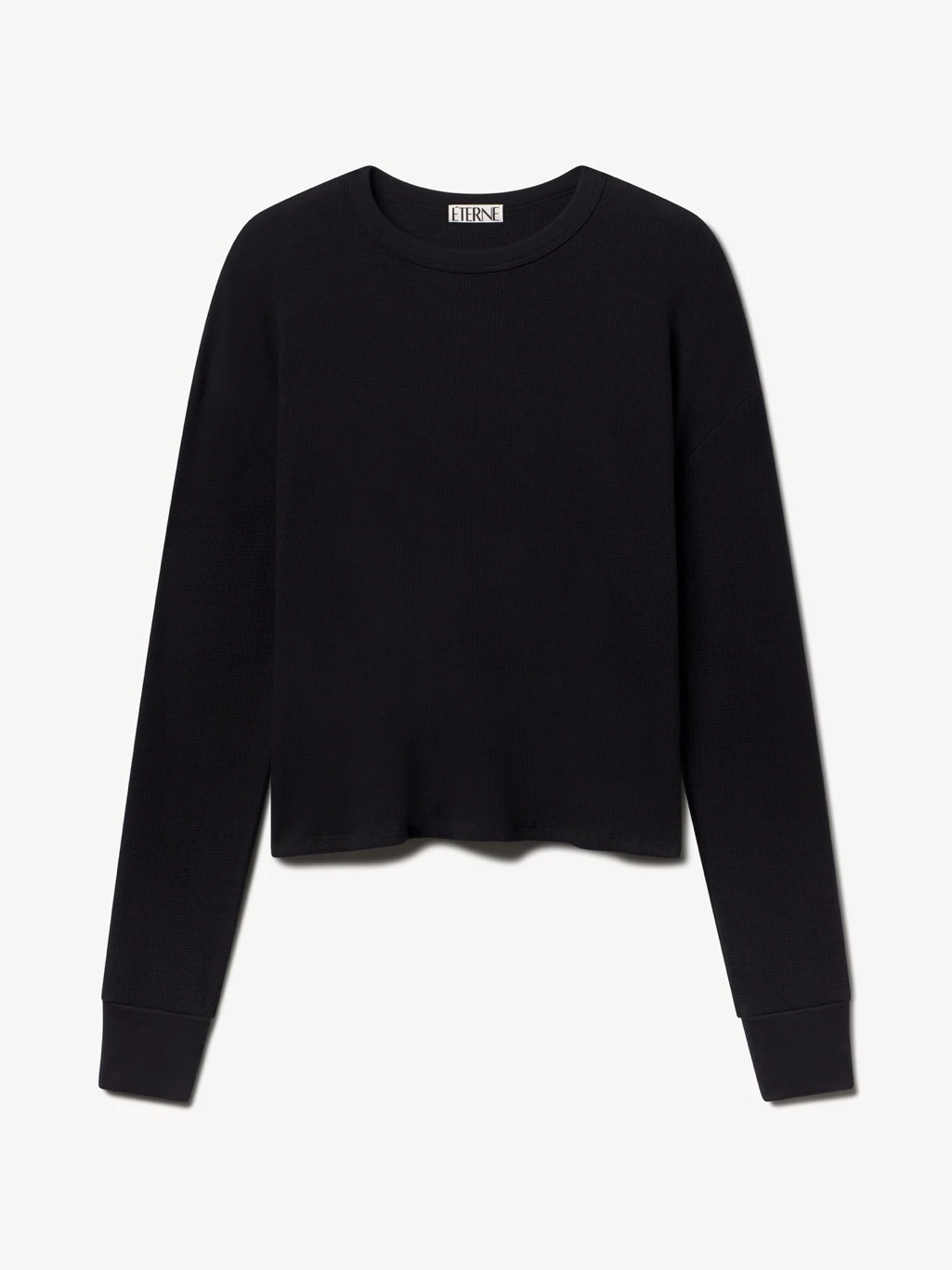 Eterne Black Ribbed Long-Sleeve Crewneck Sweatshirt
